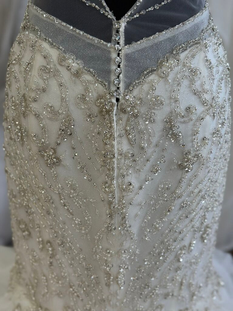 Kitty Chen Ivory Fitted Embellished Top Ruffle Bottom Bridal Gown 14