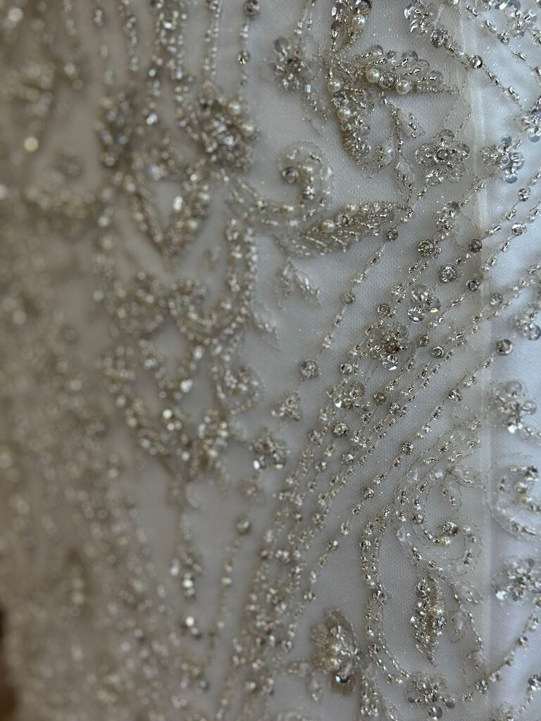 Kitty Chen Ivory Fitted Embellished Top Ruffle Bottom Bridal Gown 14