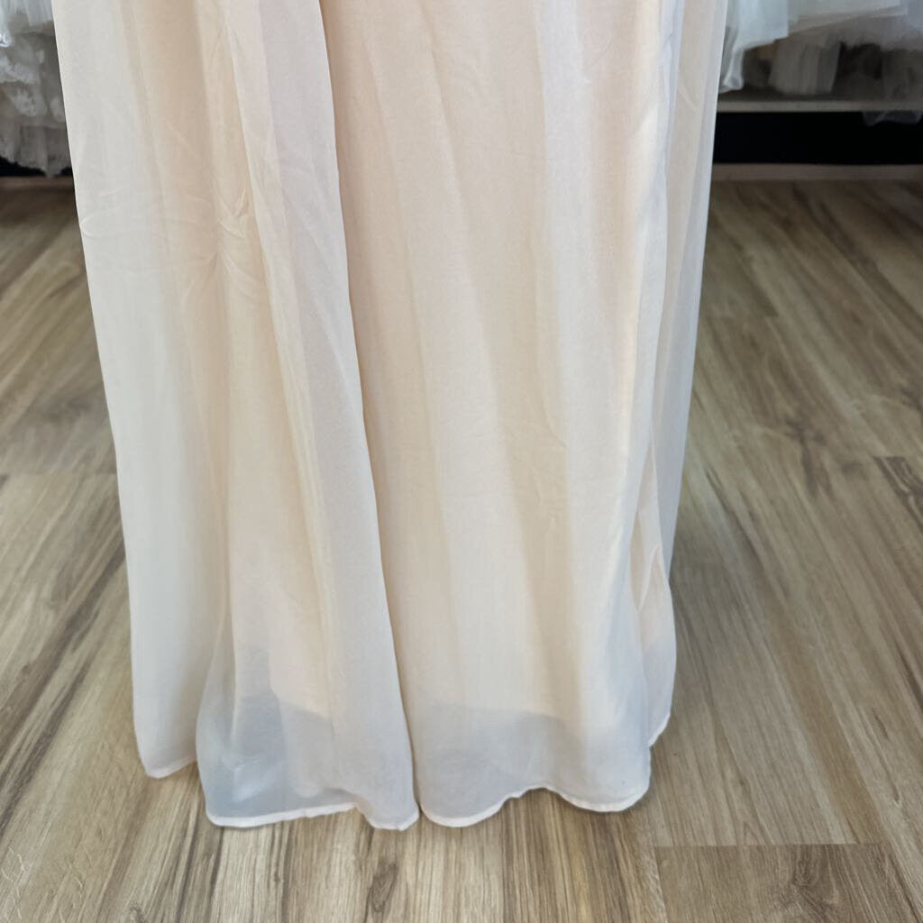 Lulus Peach Beige Long Sleeve V Neck Wrap Long Formal Dress Large