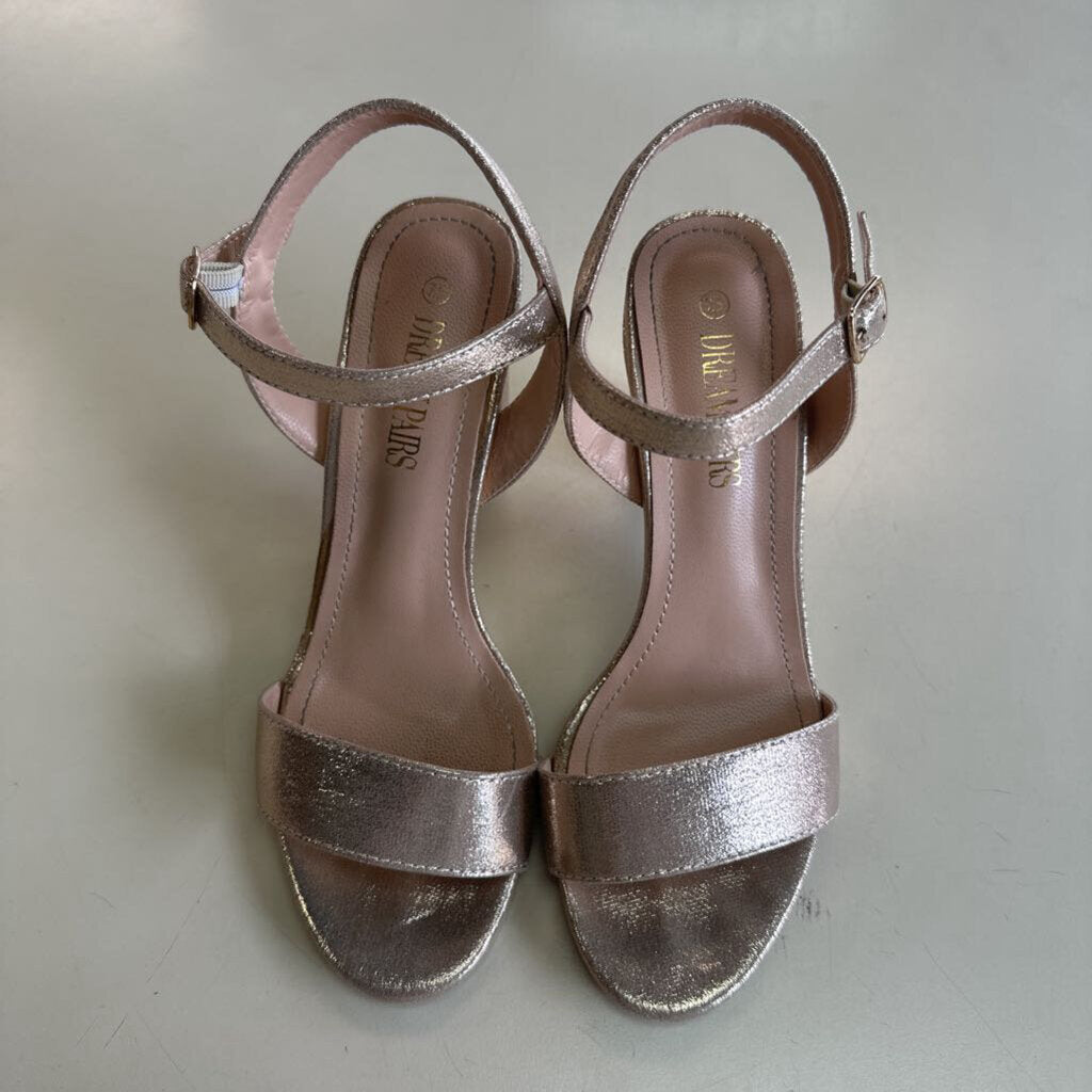 Dream Paris Gold Ankle Strap Block Heels 7.5