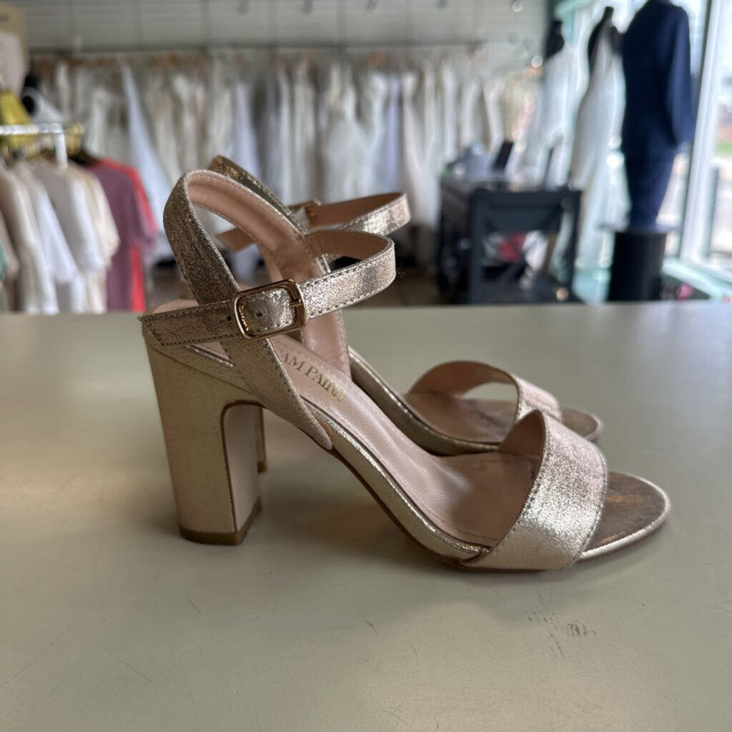 Dream Paris Gold Ankle Strap Block Heels 7.5