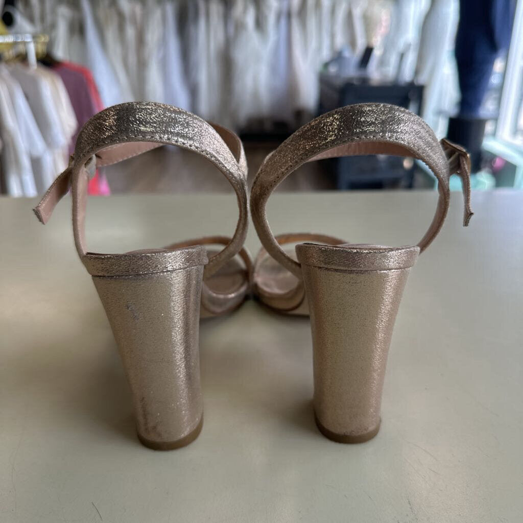 Dream Paris Gold Ankle Strap Block Heels 7.5