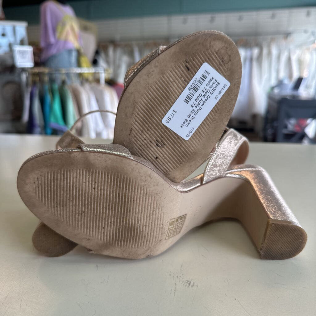 Dream Paris Gold Ankle Strap Block Heels 7.5