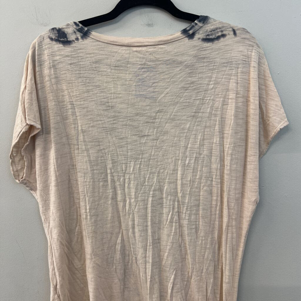 American Able Beige/ Grey Tie Dye Tie Front Short Sleeve Top Small