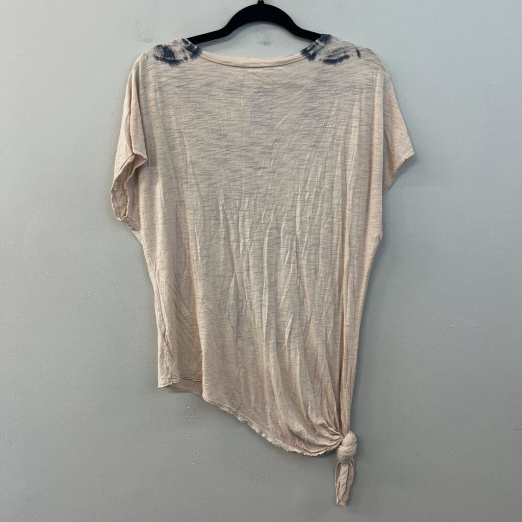 American Able Beige/ Grey Tie Dye Tie Front Short Sleeve Top Small
