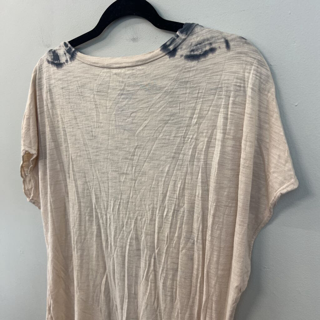 American Able Beige/ Grey Tie Dye Tie Front Short Sleeve Top Small