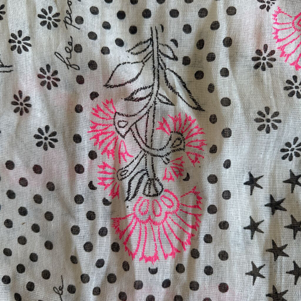 Free People Cream/ Black Print Tote Purse