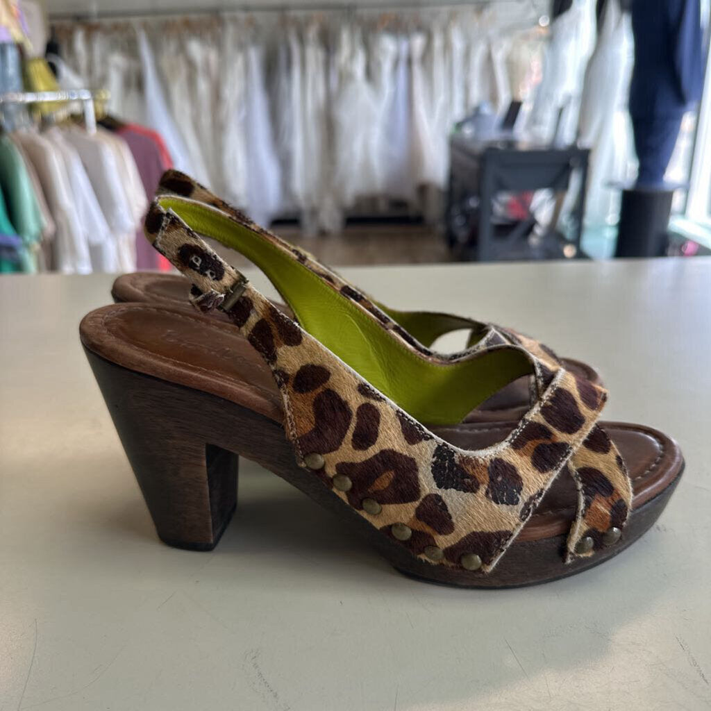 Boden Brown Leopard Print Slingback Wooden Heels 38
