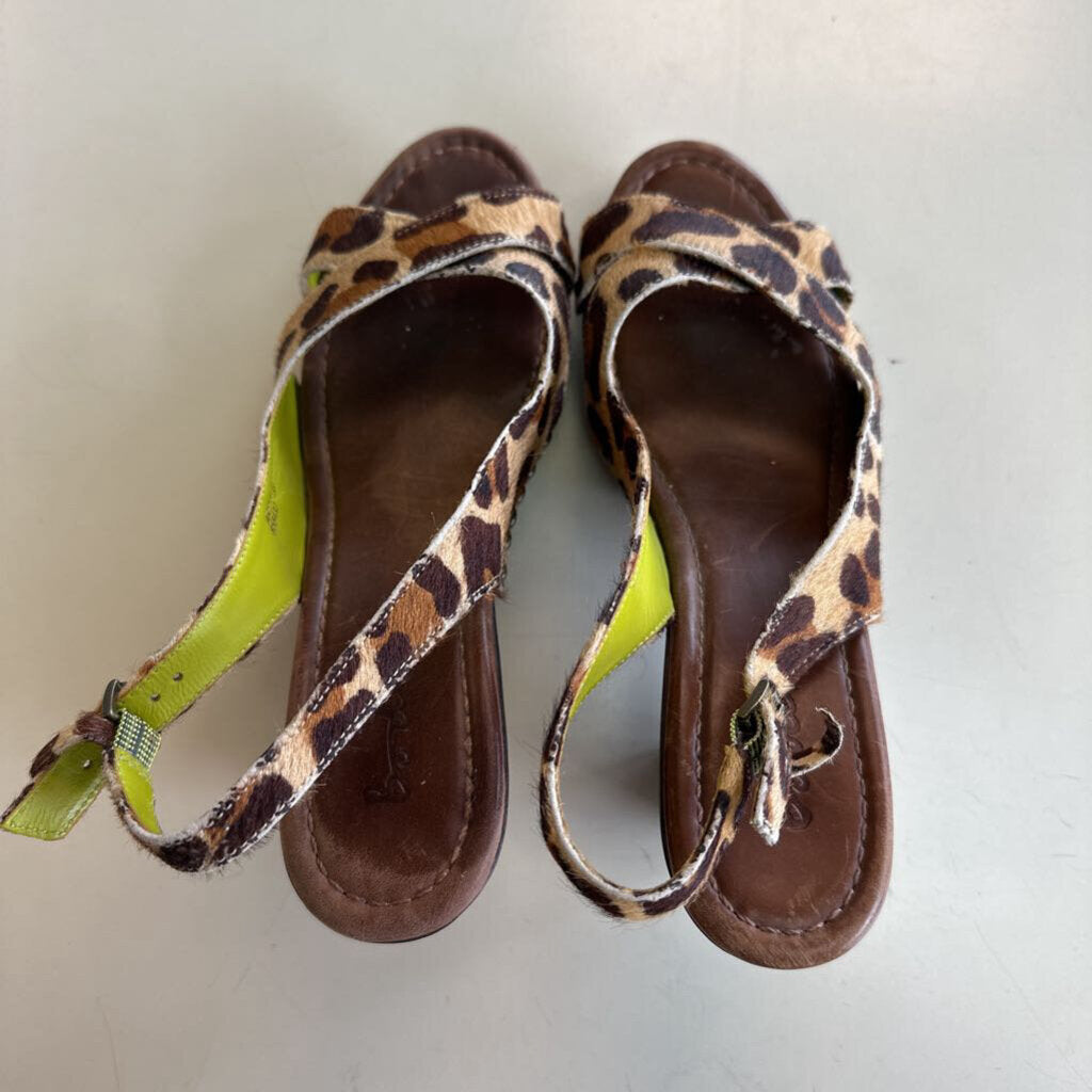 Boden Brown Leopard Print Slingback Wooden Heels 38