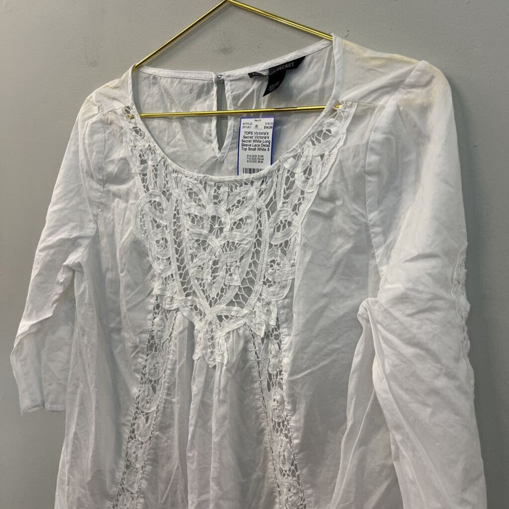 Victoria's Secret White Long Sleeve Lace Detail Top Small