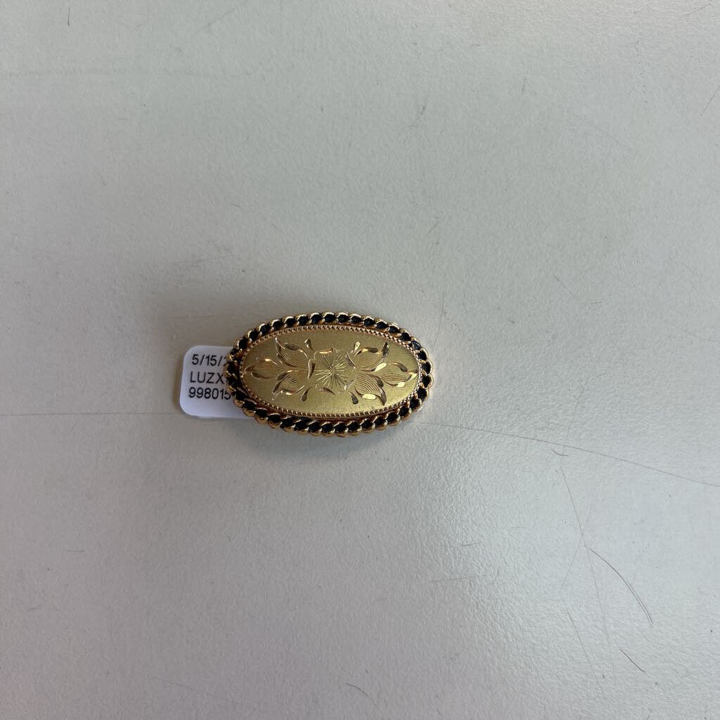Vintage Etched Flower Gold Brooch
