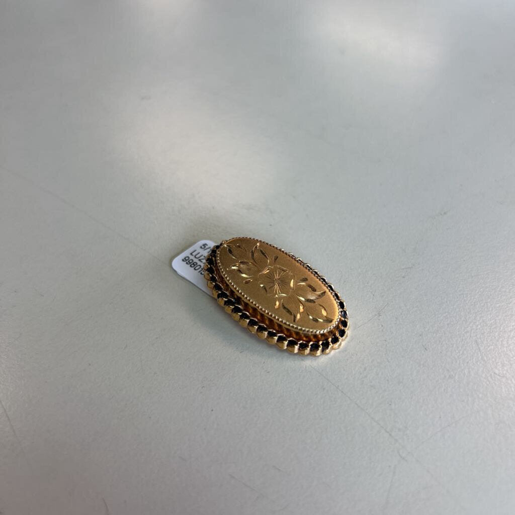 Vintage Etched Flower Gold Brooch
