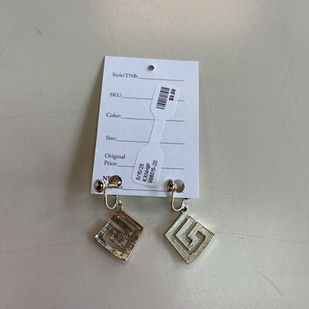 Vintage Greek Meander Screw Back Earrings