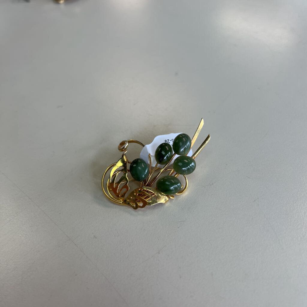 Vintage Gold Toned Jade Brooch