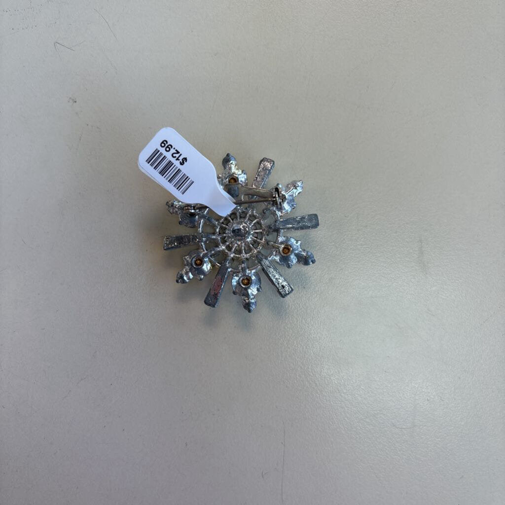 Vintage Clear Rhinestone Sunburst Brooch