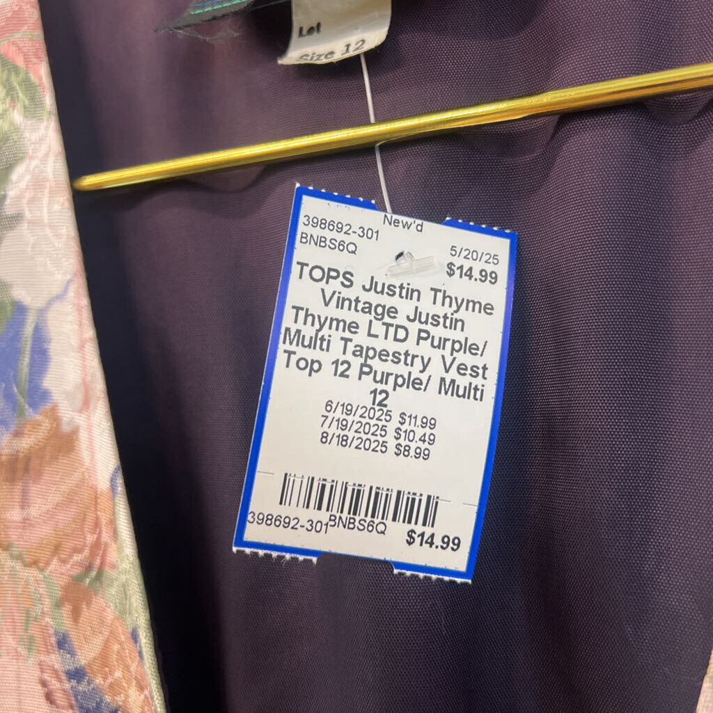 Vintage Justin Thyme LTD Purple/ Multi Tapestry Vest Top 12