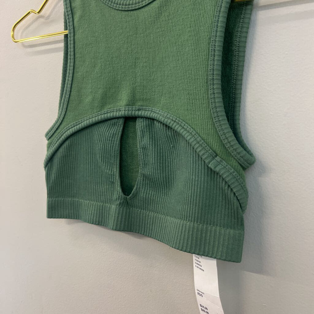 Out From Under Green Ribbed Cropped Tank Top Extra Small/ Small