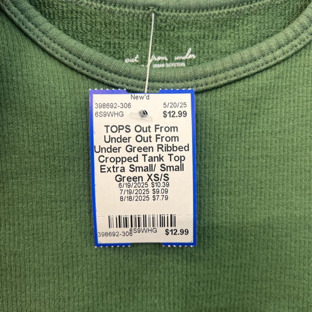Out From Under Green Ribbed Cropped Tank Top Extra Small/ Small