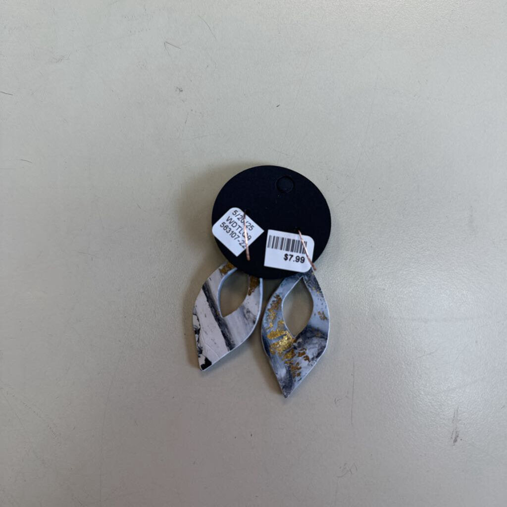 Grey/ Gold Clay Drop Earrings