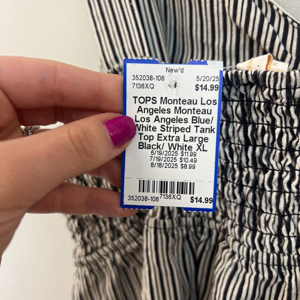 Monteau Los Angeles Blue/ White Striped Tank Top Extra Large