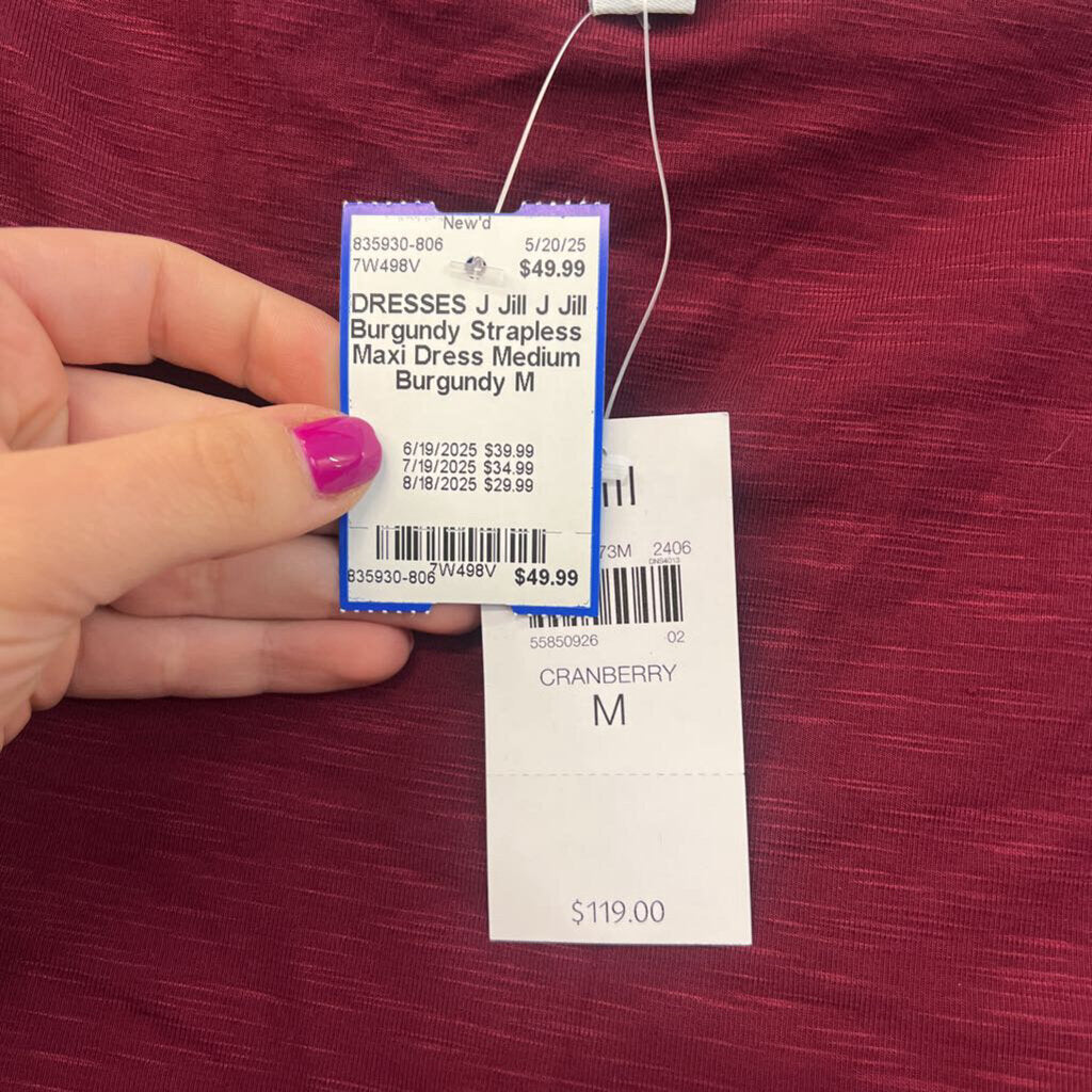 J Jill Burgundy Strapless Maxi Dress Medium