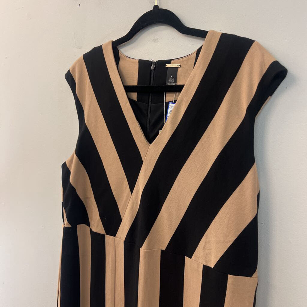 Black Label by Chicos Black/ Brown Striped Tank Dress Extra Large