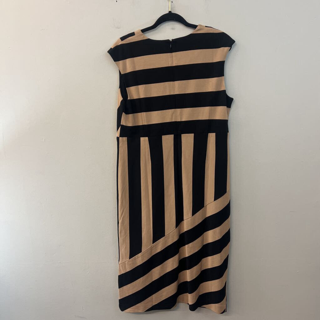 Black Label by Chicos Black/ Brown Striped Tank Dress Extra Large