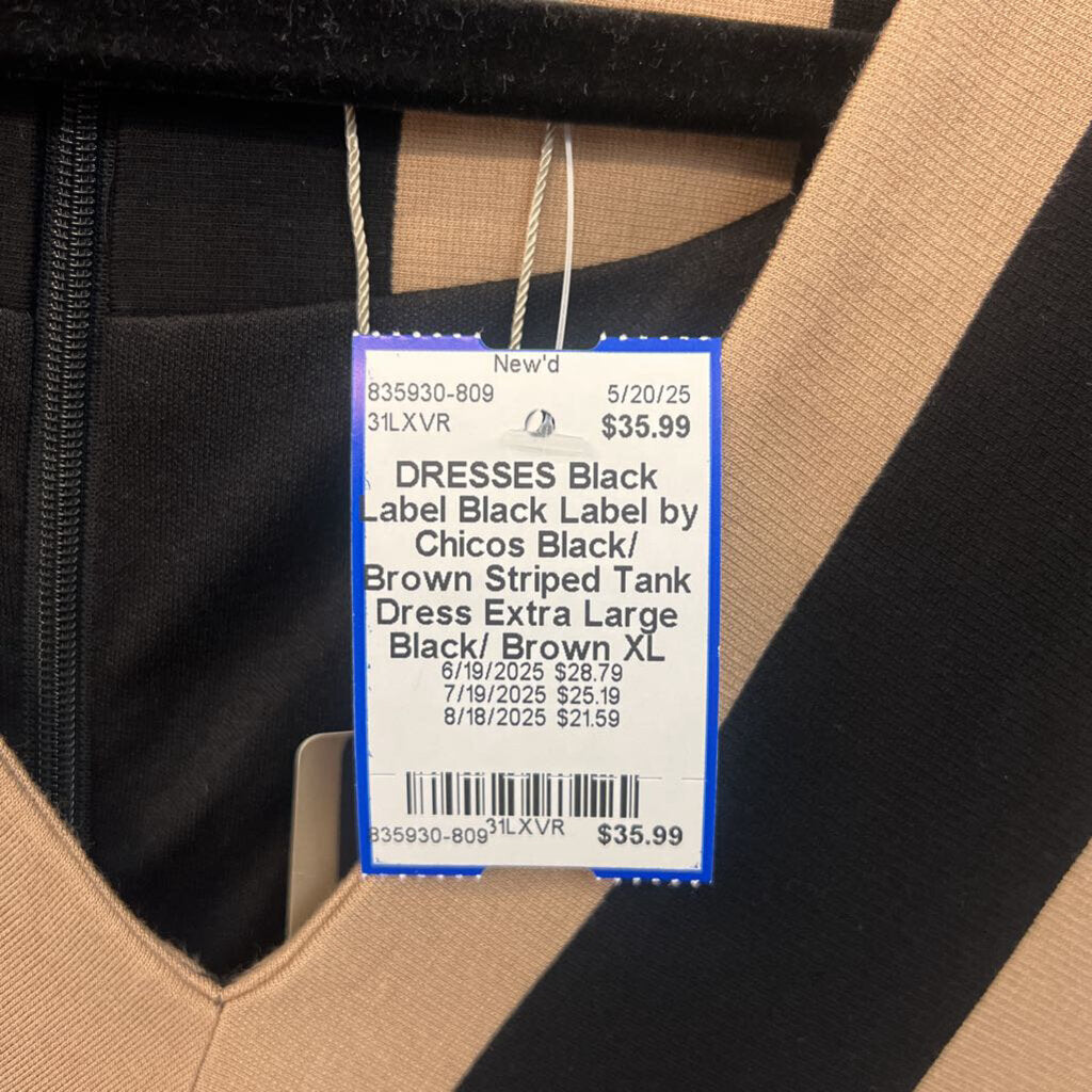 Black Label by Chicos Black/ Brown Striped Tank Dress Extra Large