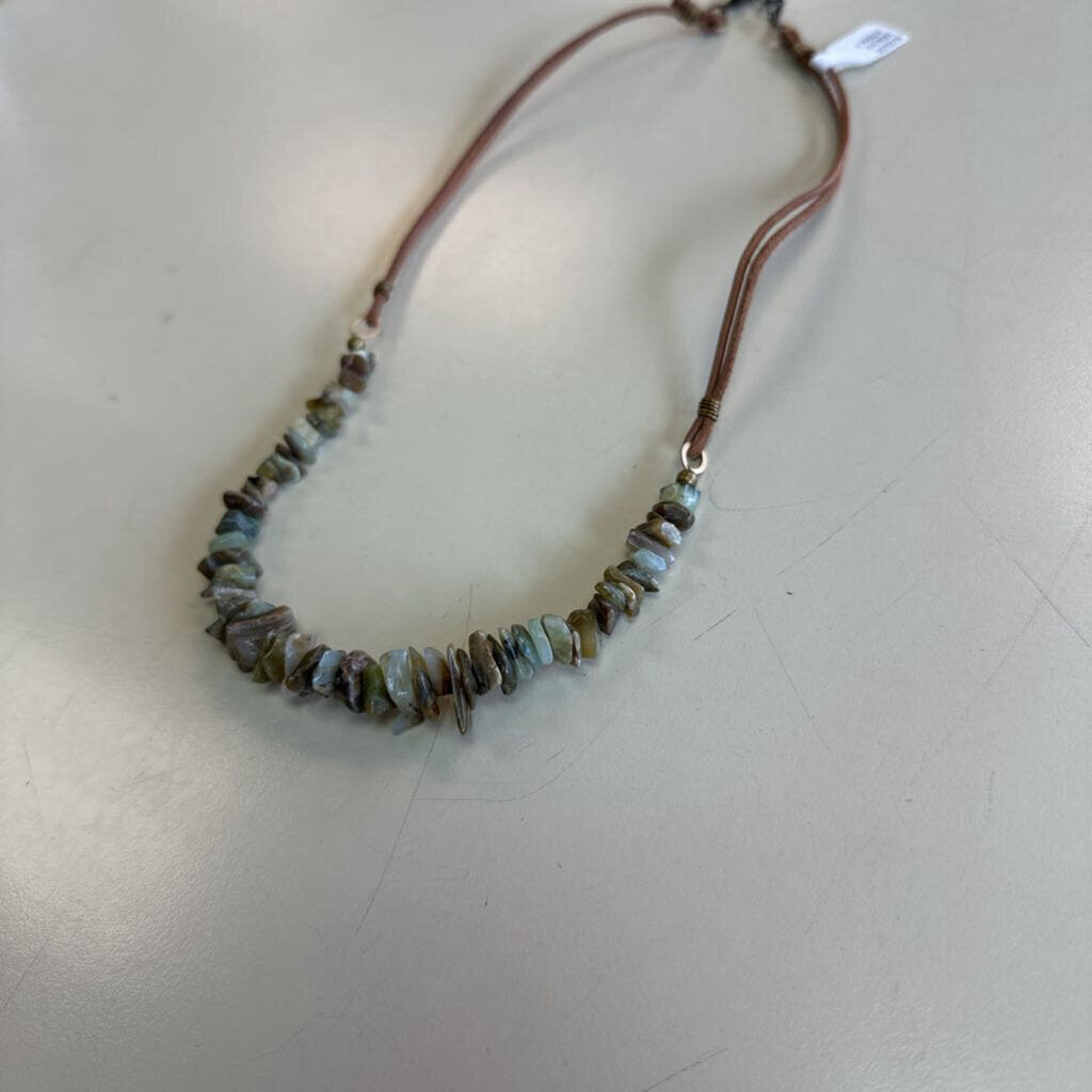 Anne Vaughan Leather Stone Necklace