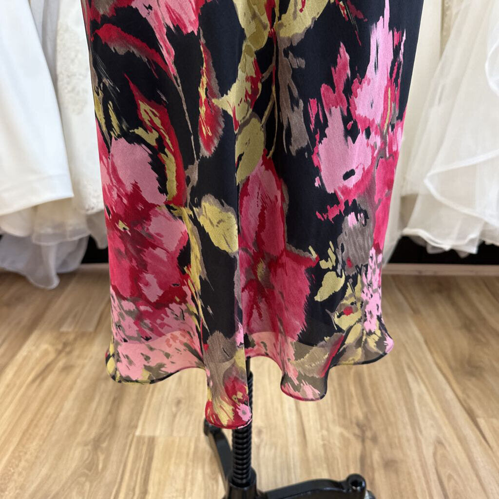 Adrianna Papell Black/ Multi Flower Print Short Formal Dress 10