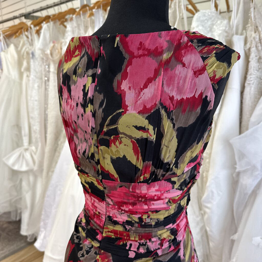 Adrianna Papell Black/ Multi Flower Print Short Formal Dress 10