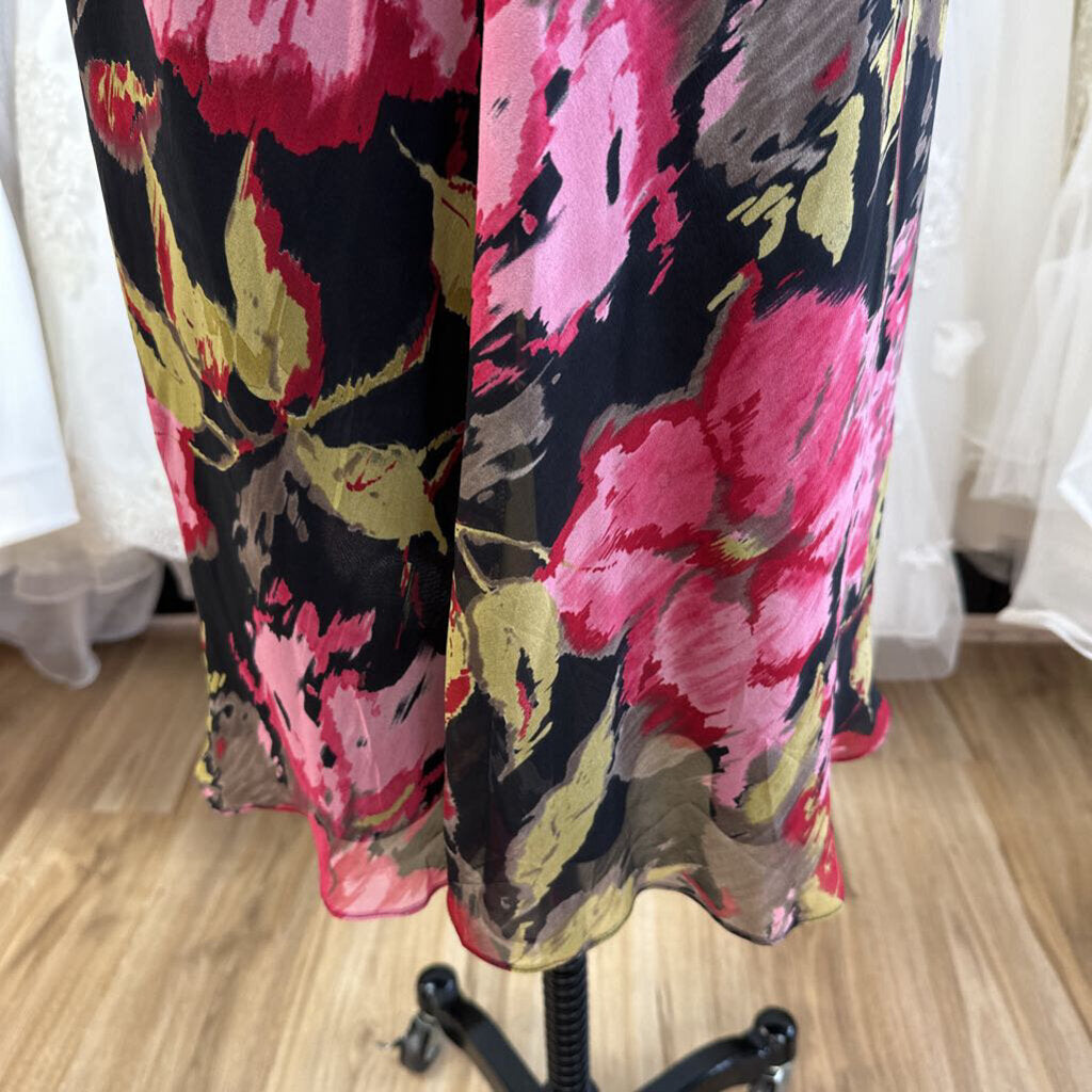 Adrianna Papell Black/ Multi Flower Print Short Formal Dress 10