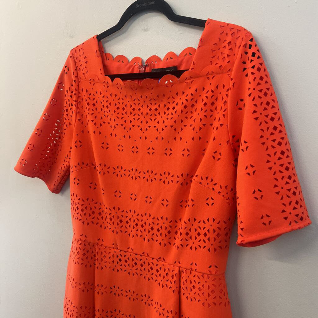 Banana Republic Orange Laser Cut Short Sleeve Dress 10 Tall