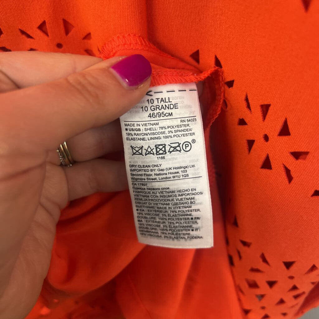 Banana Republic Orange Laser Cut Short Sleeve Dress 10 Tall