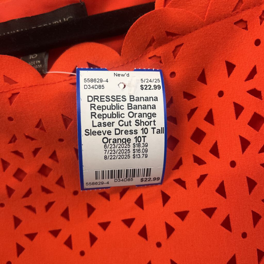Banana Republic Orange Laser Cut Short Sleeve Dress 10 Tall