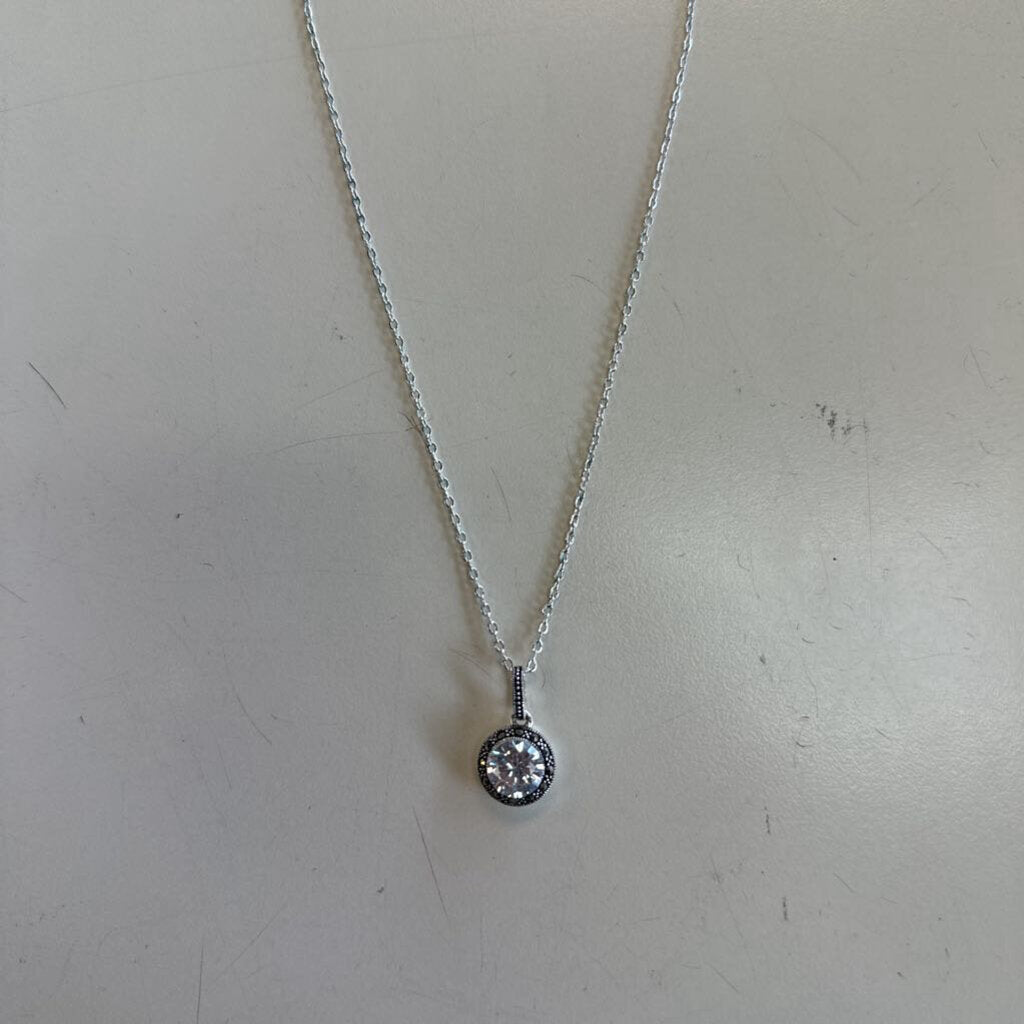 Silver/ Rhinestone Circle Pendant Necklace