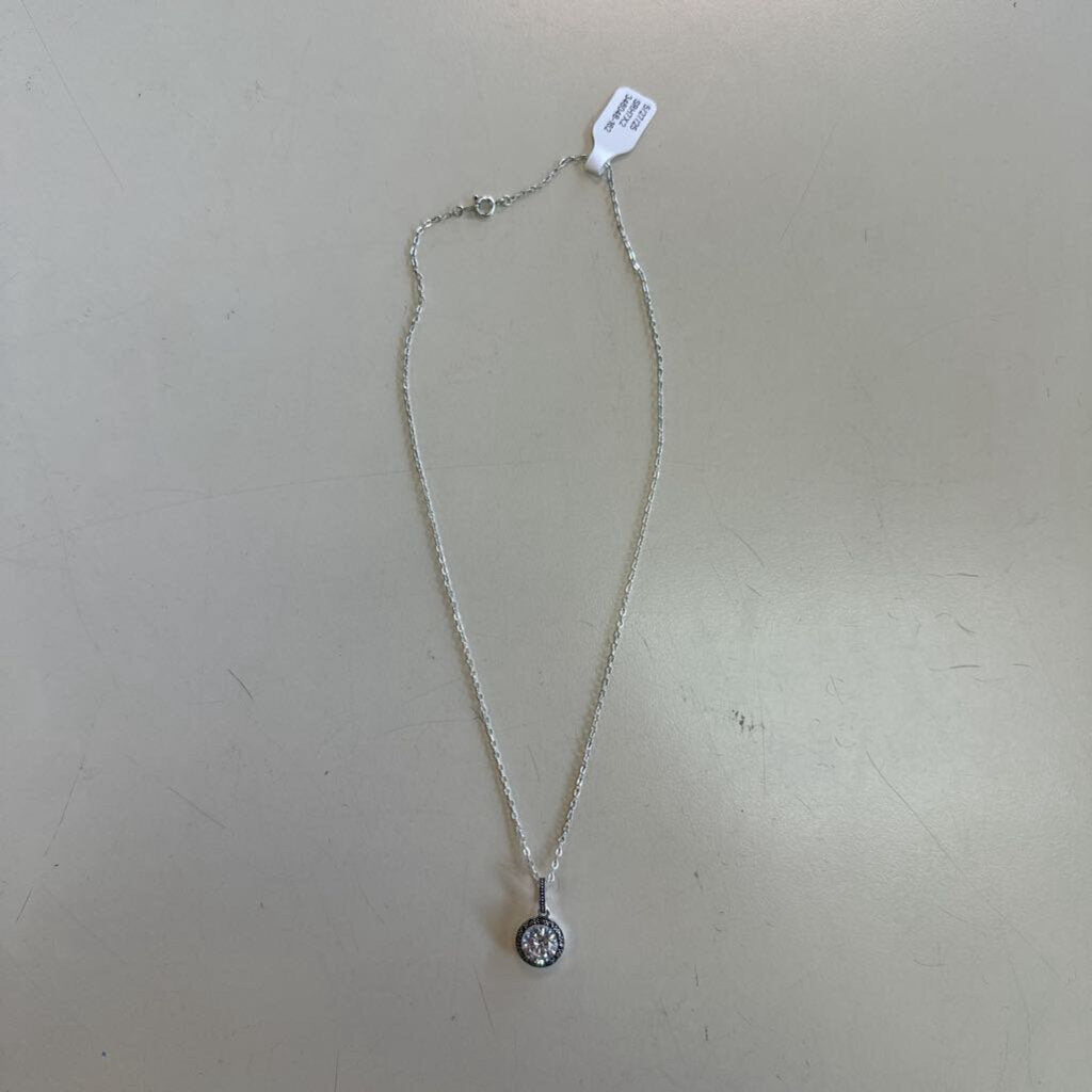 Silver/ Rhinestone Circle Pendant Necklace