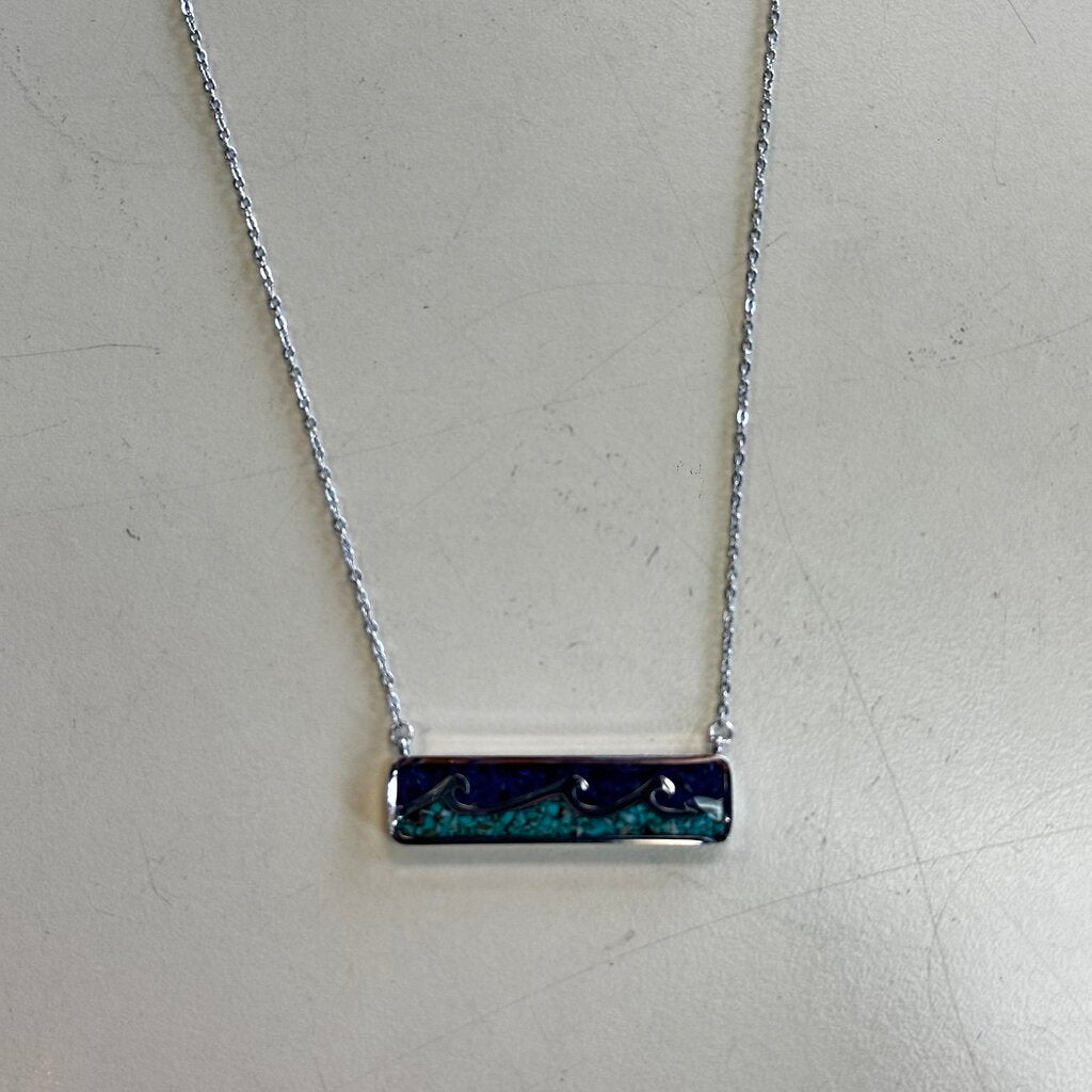 Silver/ Blue Wave Pendant Necklace