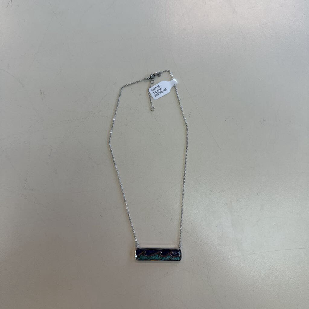 Silver/ Blue Wave Pendant Necklace