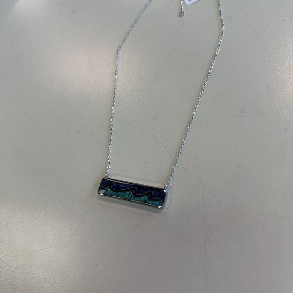 Silver/ Blue Wave Pendant Necklace