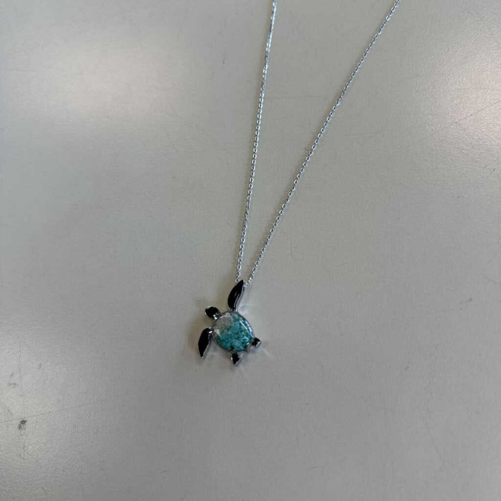 Silver/ Blue Turtle Pendant Necklace