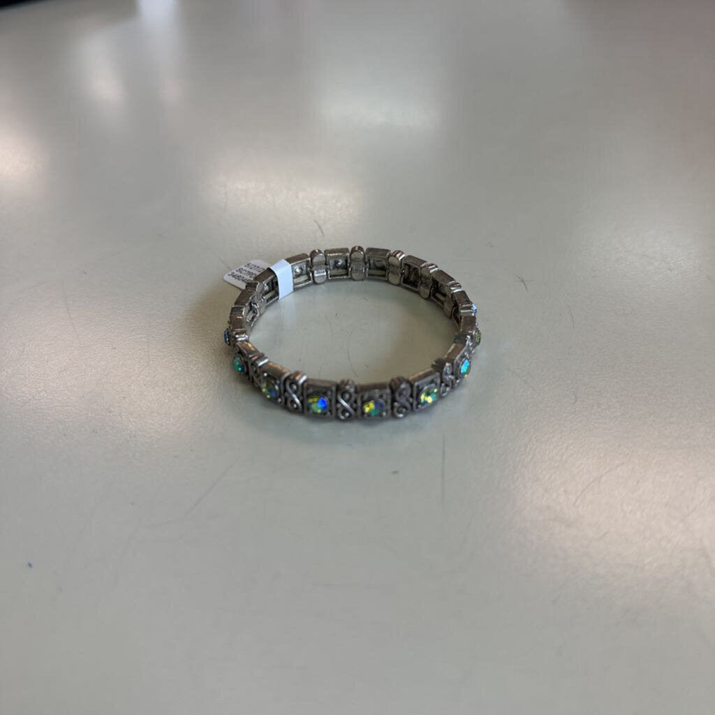 Silver/ Iridescent Stone Stretchy Bracelet