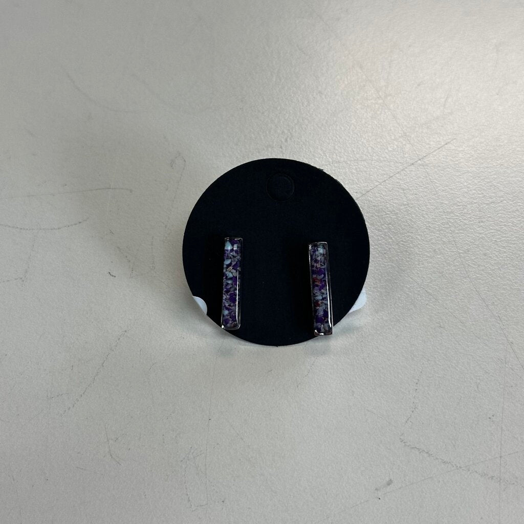 Silver/ Purple Stone Bar Earrings