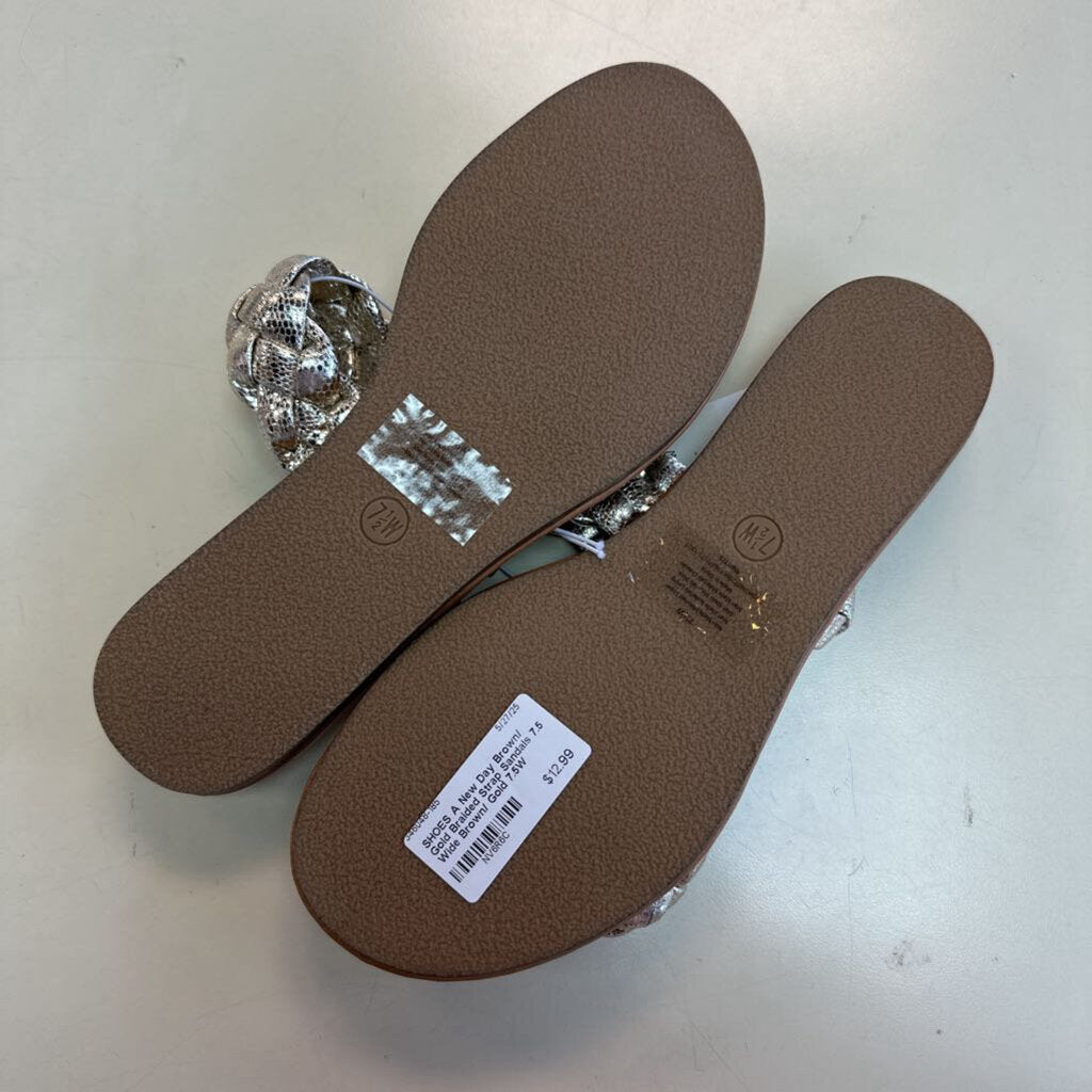 Brown/ Gold Braided Strap Sandals 7.5 Wide