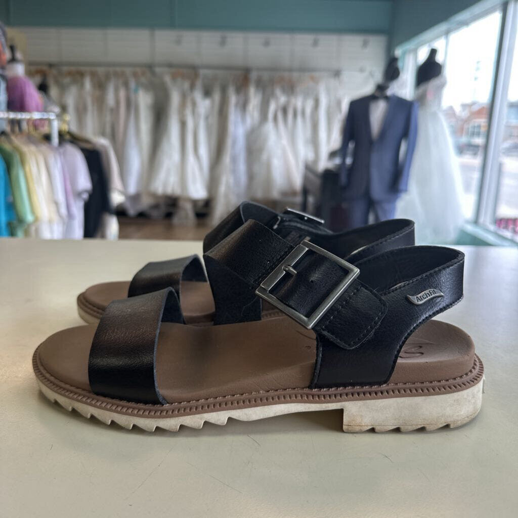 Skechers Black Leather Arch Fit Lucy Sandals 8