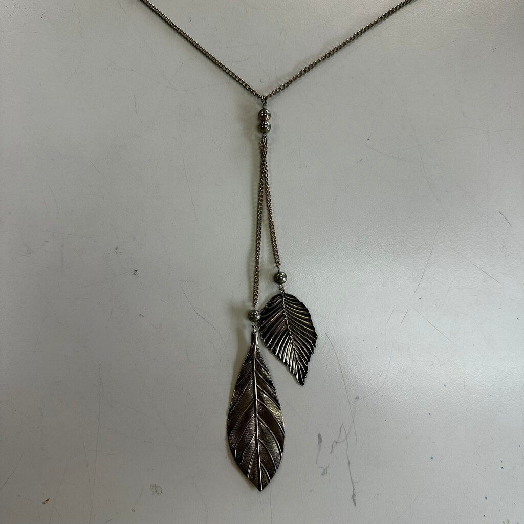 Gold Leaf Pendant Long Necklace