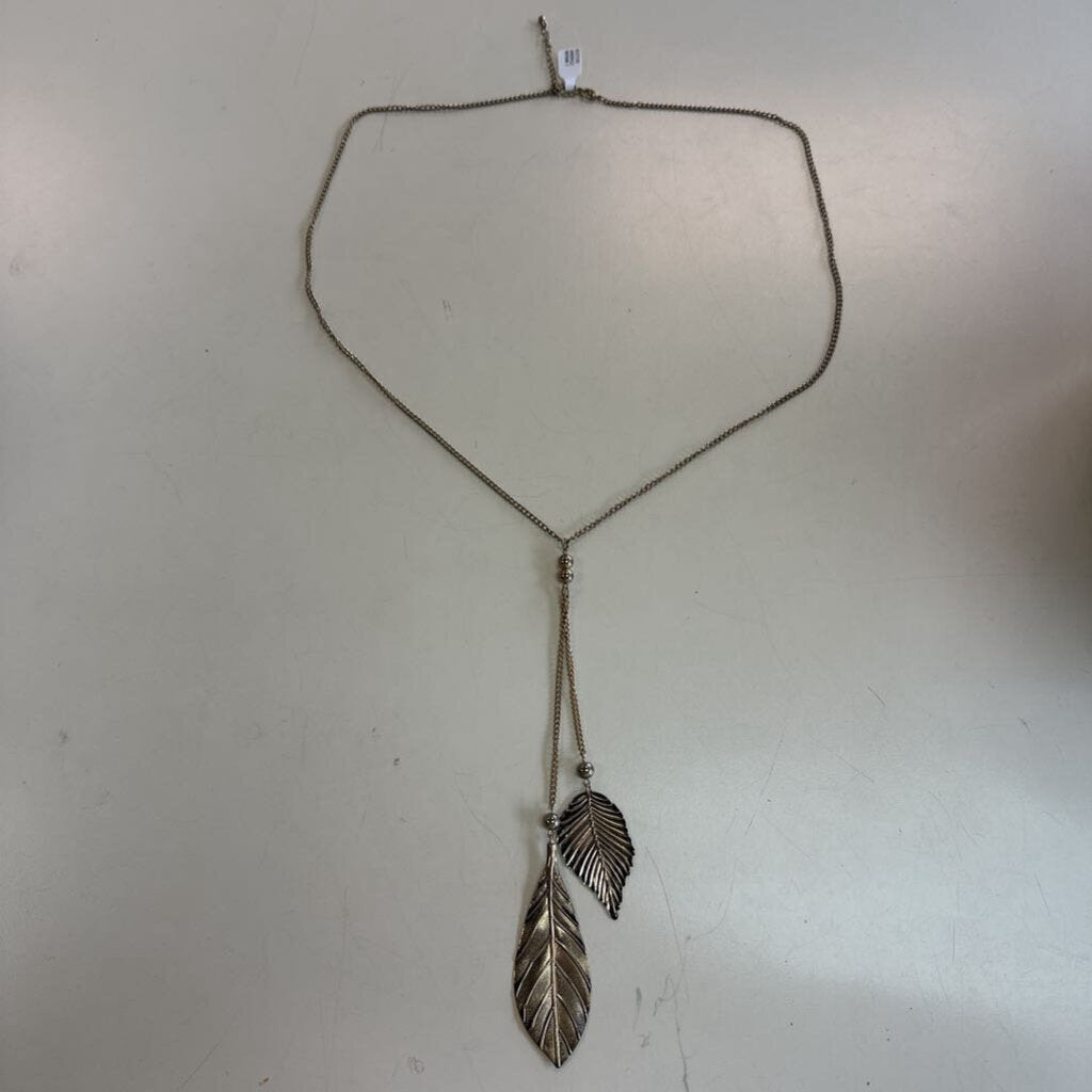 Gold Leaf Pendant Long Necklace