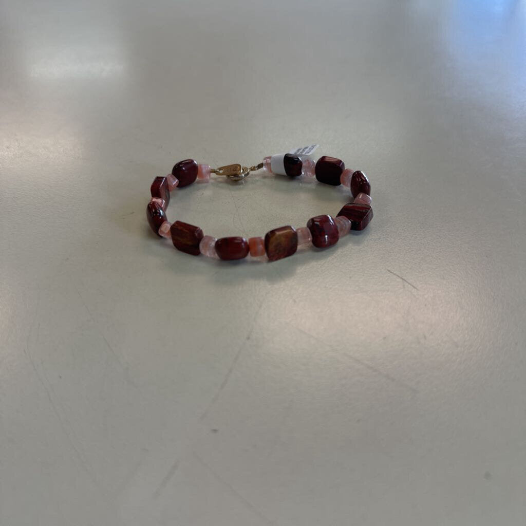 Pink/ Burgundy Beaded Stretchy Bracelet
