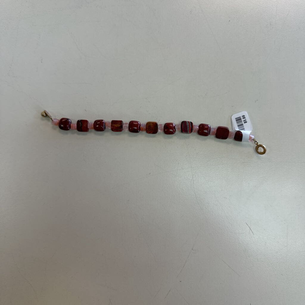 Pink/ Burgundy Beaded Stretchy Bracelet