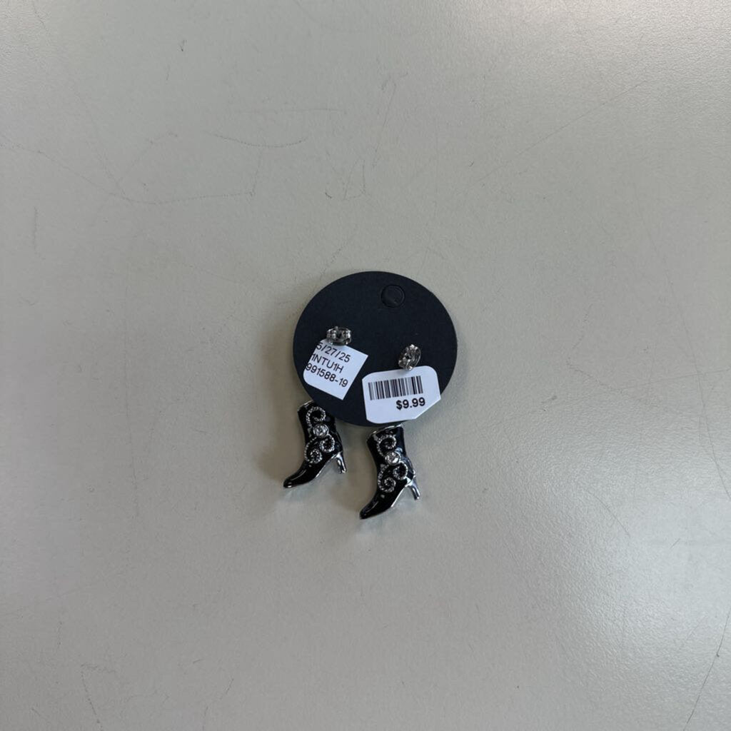 Silver/ Black Cowgirl Boot Drop Earrings